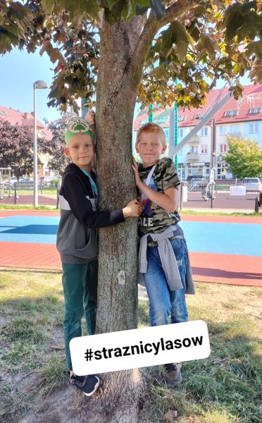 zdjęcie uczni&oacute;w podczas akcji przytul się do drzewa