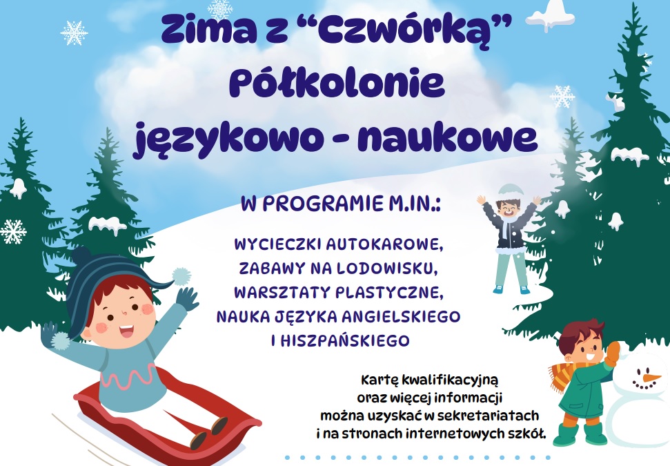 plakat promujący zimowe p&oacute;łkolonie