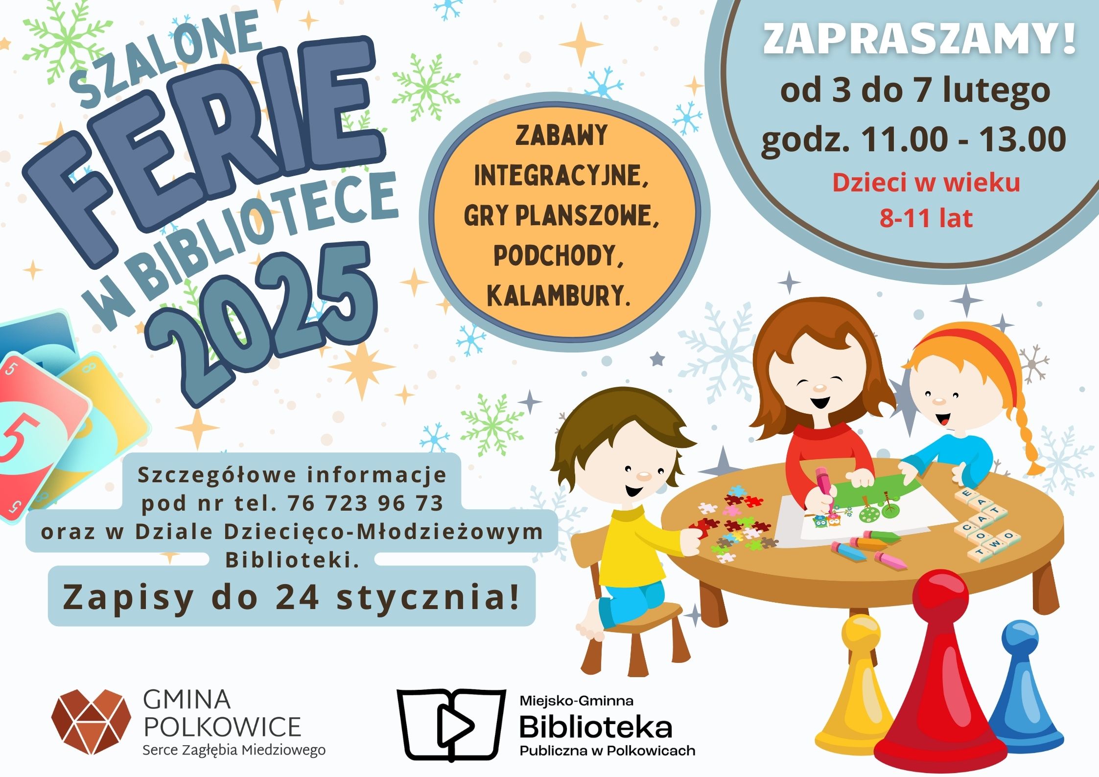 plakat promujący szalone ferie w bibliotece