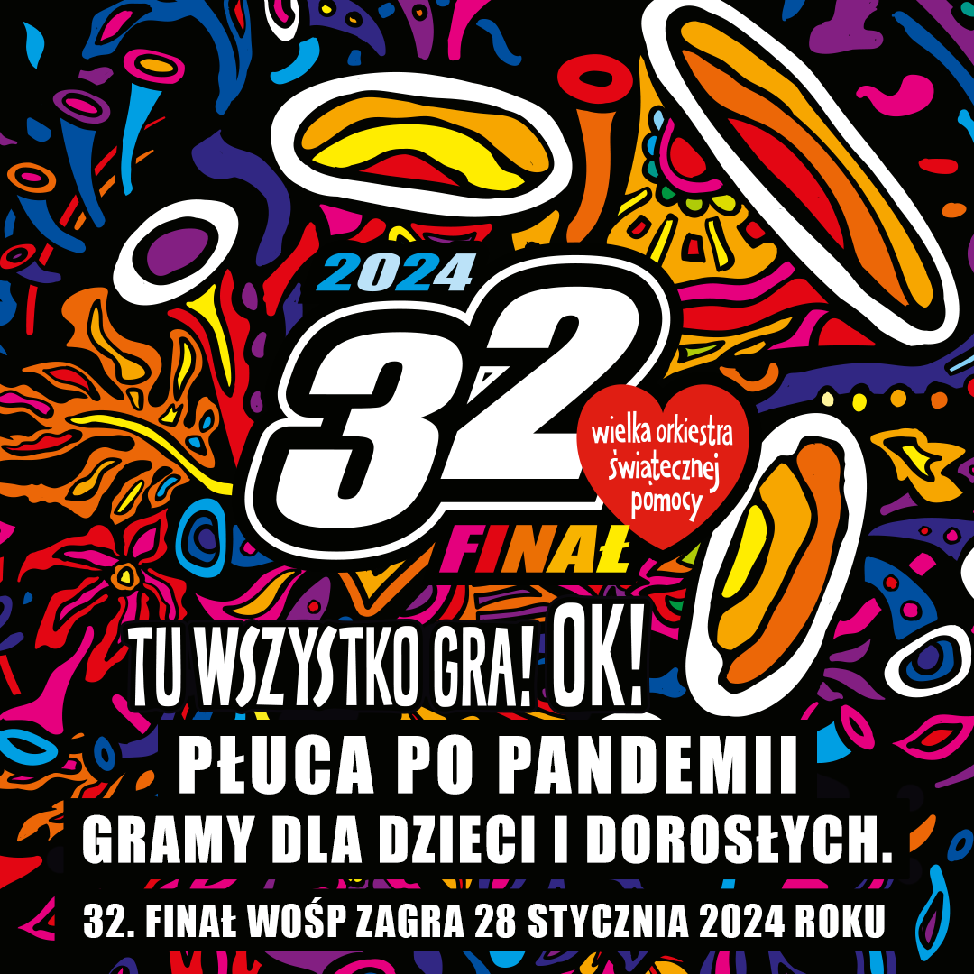 Plakat z logo Wielkiej Orkiestry Świątecznej Pomocy